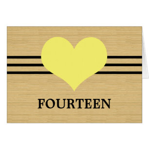 Woodgrain Mod Heart Table Number Card, Yellow
