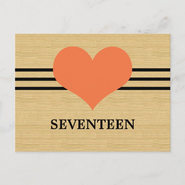 Woodgrain Mod Heart Table Number Postcard, Orange Postcard (Front)
