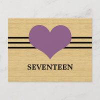 Woodgrain Mod Heart Table Number Postcard, Purple