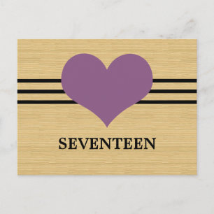 Woodgrain Mod Heart Table Number Postcard, Purple Postcard