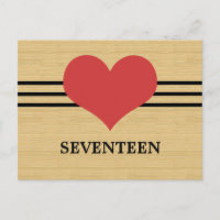 Woodgrain Mod Heart Table Number Postcard, Red