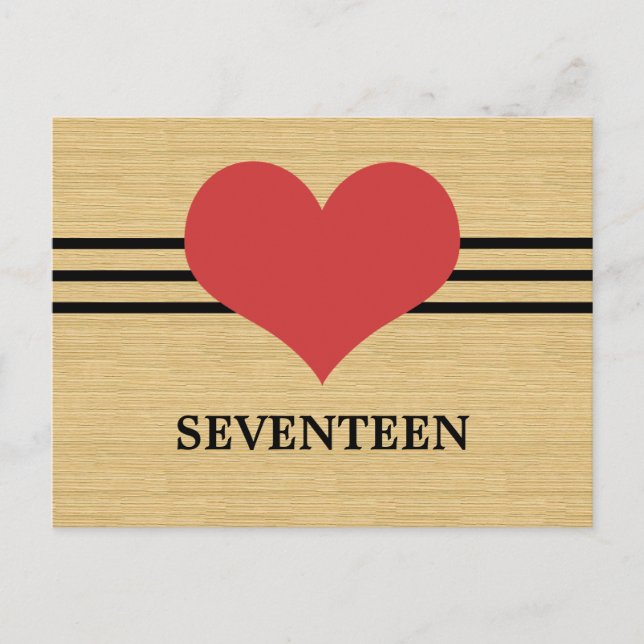 Woodgrain Mod Heart Table Number Postcard, Red Postcard (Front)