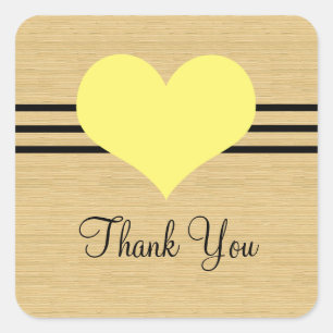 Woodgrain Mod Heart Thank You Stickers, Yellow Square Sticker