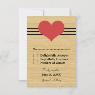 Woodgrain Mod Heart Wedding Response Card, Red