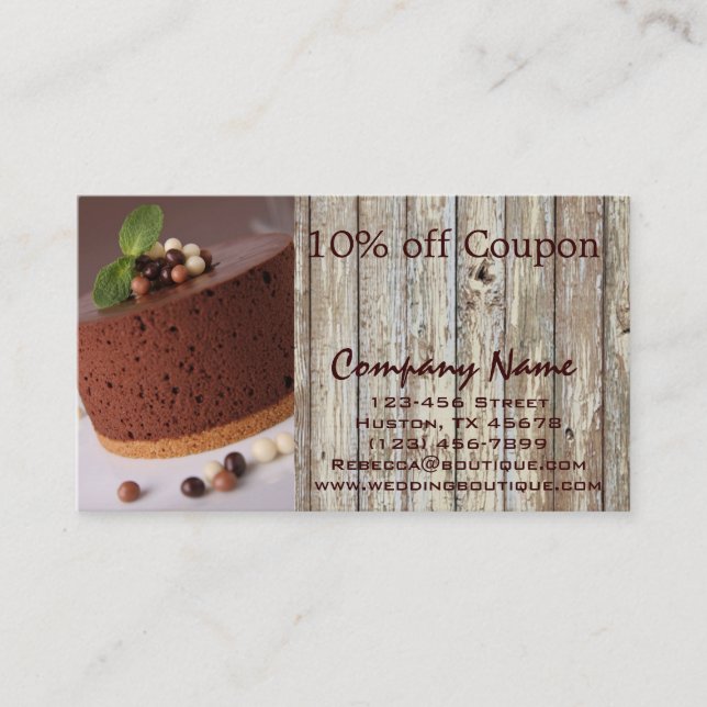 woodgrain rustic dessert chocolate cake bakery discount card (Front)