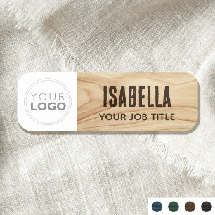 Woodgrain Rustic Employee Company Logo Brown ID Name Tag