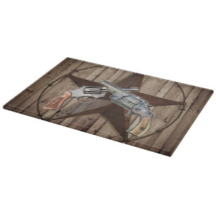 Woodgrain texas star cowboy western country pistol cutting board