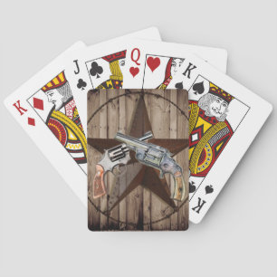 Woodgrain texas star cowboy western country pistol playing cards