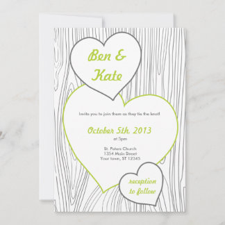 Woodgrain Wedding Invitations - Light green, grey