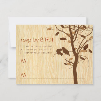 Woodgrain with Brown Love Birds RSVP Card