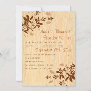 Woodgrain with Leaves Wedding Invitation