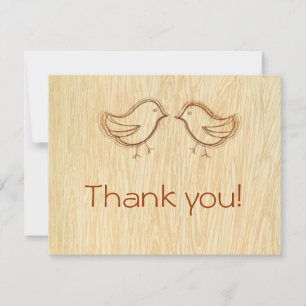 Woodgrain with Love Birds Sketch Thank you Note Card
