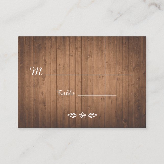 Woodgrain woodland wedding escort place card (Front)