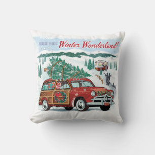 Woodie Wagon Retro Christmas Cushion
