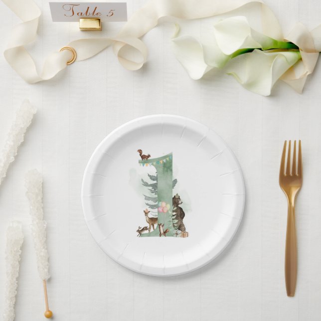 Woodland 1st Birthday Paper Plate (Wedding)