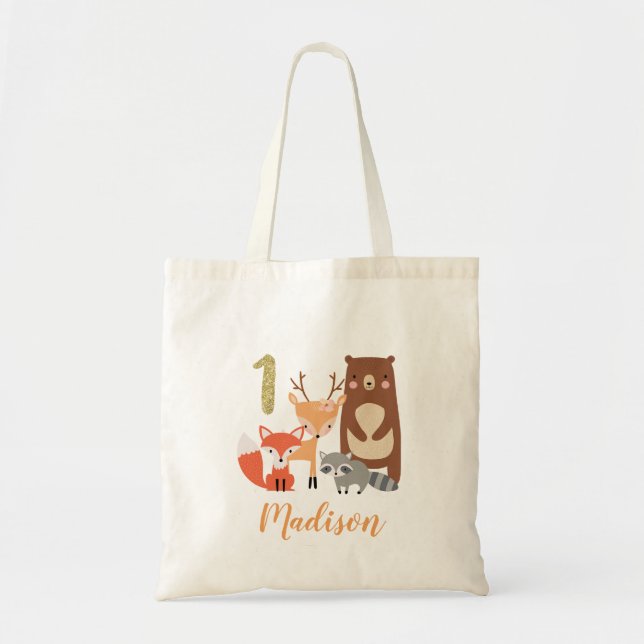 Woodland 1st Birthday Tote Bag (Front)