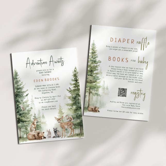 Woodland Adventure Awaits | All in One Baby Shower Invitation (Creator Uploaded)