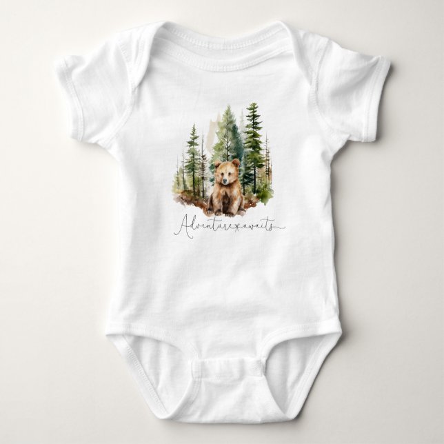 Woodland adventure awaits baby shower gift  baby bodysuit (Front)