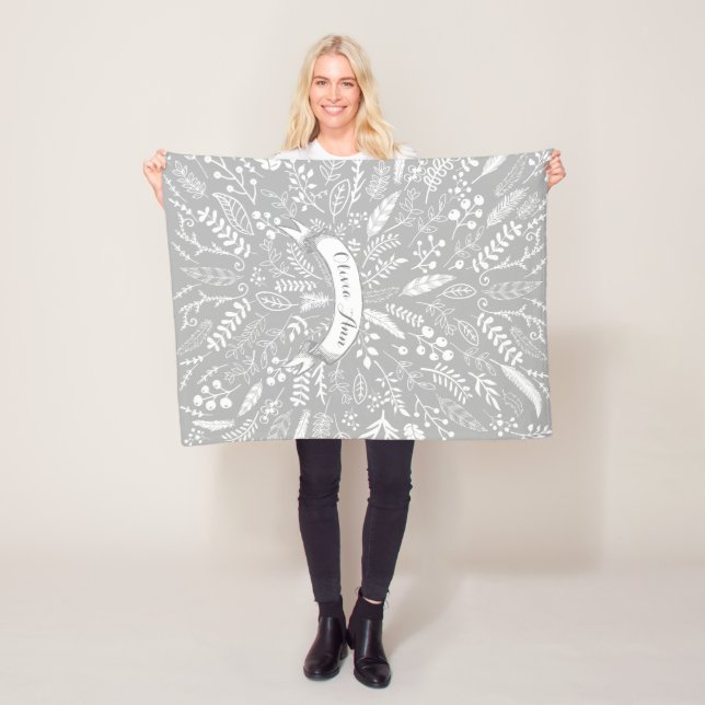Woodland Adventure Leaf Ferns Pattern Personalised Fleece Blanket (In Situ)