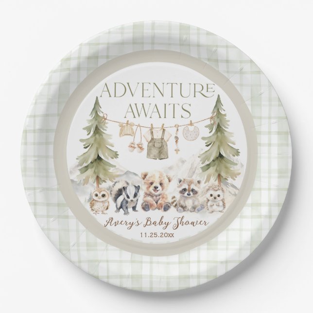 Woodland Adventure Oh Boy Baby Shower Paper Plate (Front)