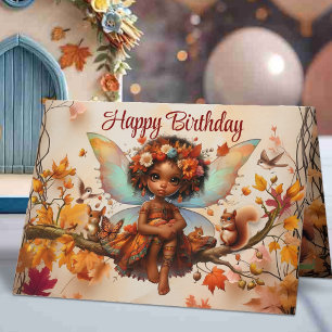 Woodland African American Fairy Happy Birthday Card