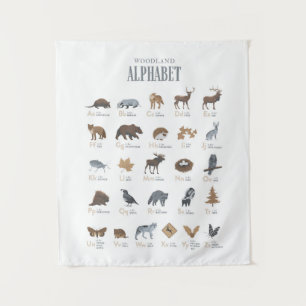 Woodland Alphabet Animal ABC Nursery Decor Tapestry