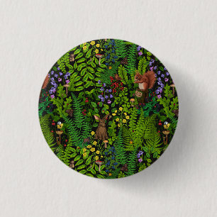 Woodland amimals and plants 3 cm round badge
