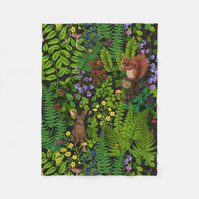Woodland amimals and plants fleece blanket (Front)