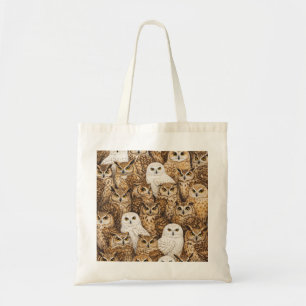 Woodland and Snowy Owl Portrait Pattern Tote Bag