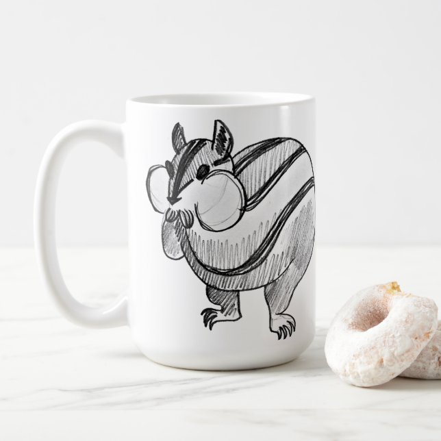 Woodland Animal Art Pencil Cute Chipmunk Coffee Mug (With Donut)
