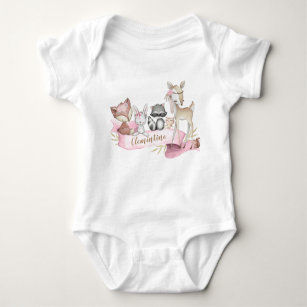 Woodland Animal Baby Girl Personalized Baby Bodysuit