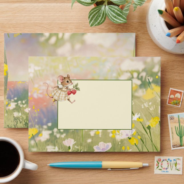 Woodland Animal Baby Girl Shower Invitation Envelope (Desk)