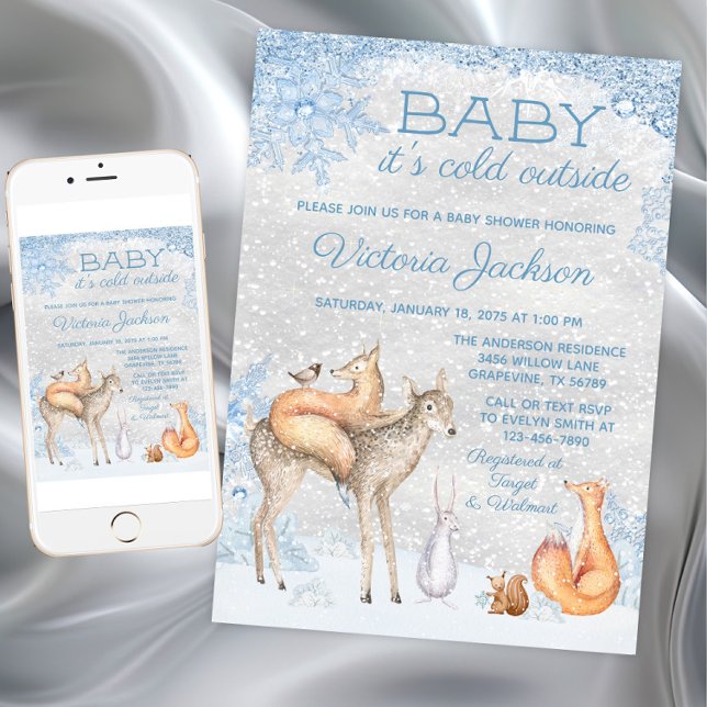 Woodland Animal Baby its Cold Outside Baby Shower  Invitation (Baby it's cold outside baby shower invitation. Instant download and printed invitations available.)