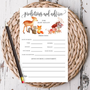 Woodland Animal Baby Prediction/Advice Paper Card