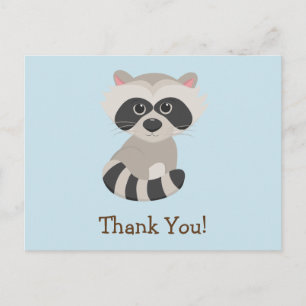 Woodland Animal Baby Racoon on Blue Thank You Postcard