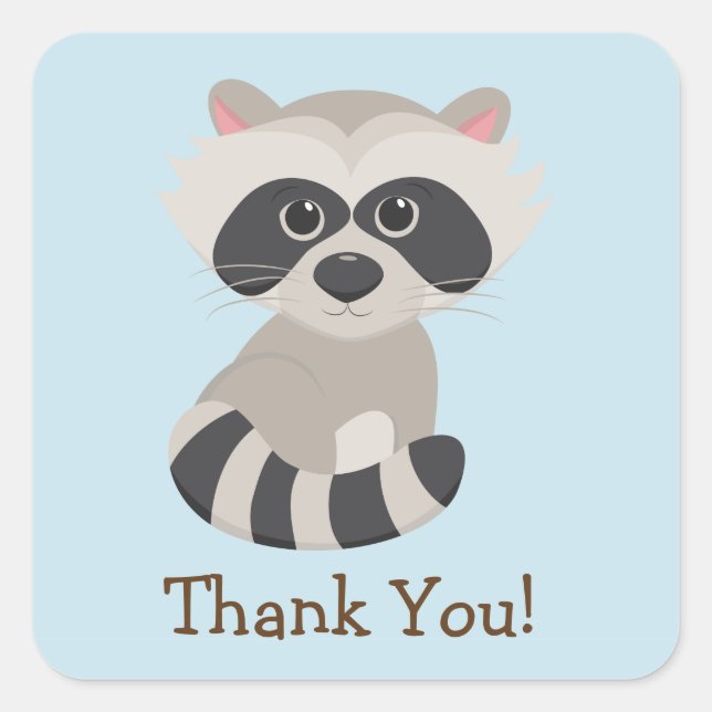 Woodland Animal Baby Racoon on Blue Thank You Square Sticker (Front)