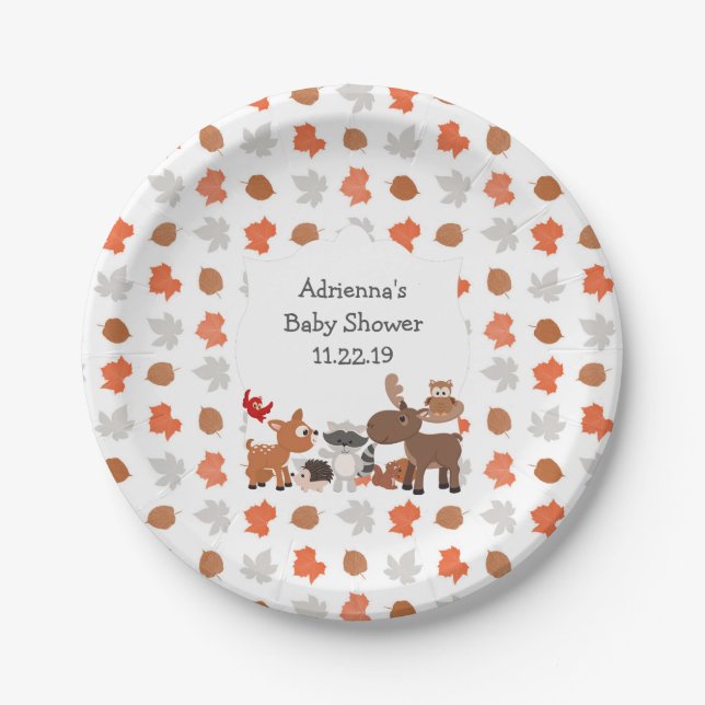 Woodland Animal Baby Shower / birthday party Paper Plate (Front)