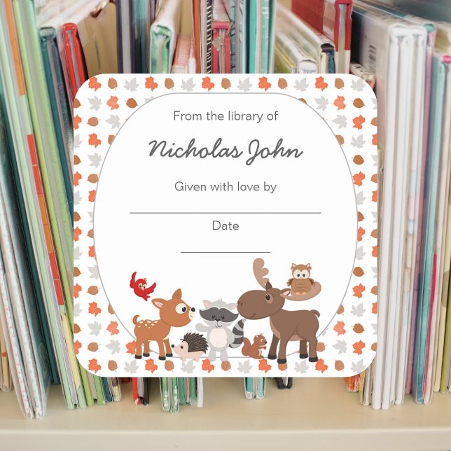 Woodland Animal Baby Shower Bookplates Square Sticker (Creator Uploaded)