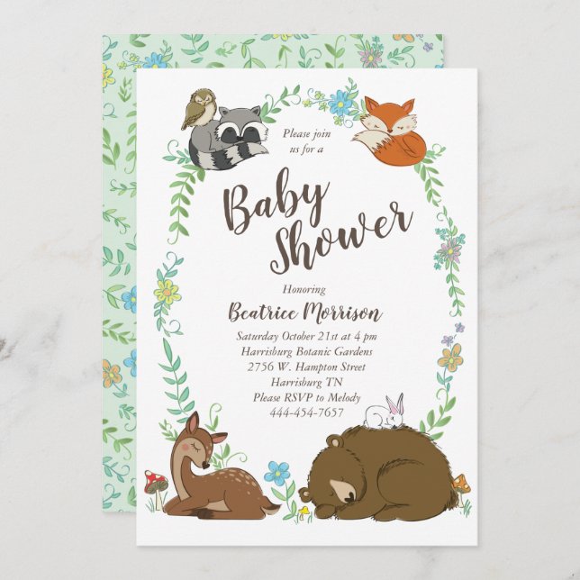 Woodland Animal Baby Shower Forest Friends Invitation (Front/Back)