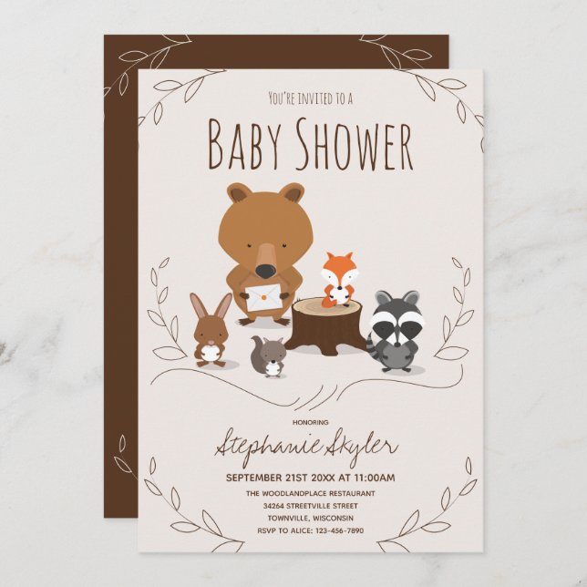 Woodland Animal Baby Shower Invitation (Front/Back)