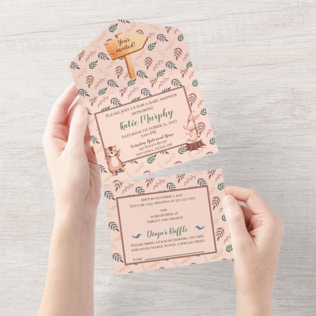 Woodland animal baby shower invitation, Boho  All  In One Invitation (Tearaway)