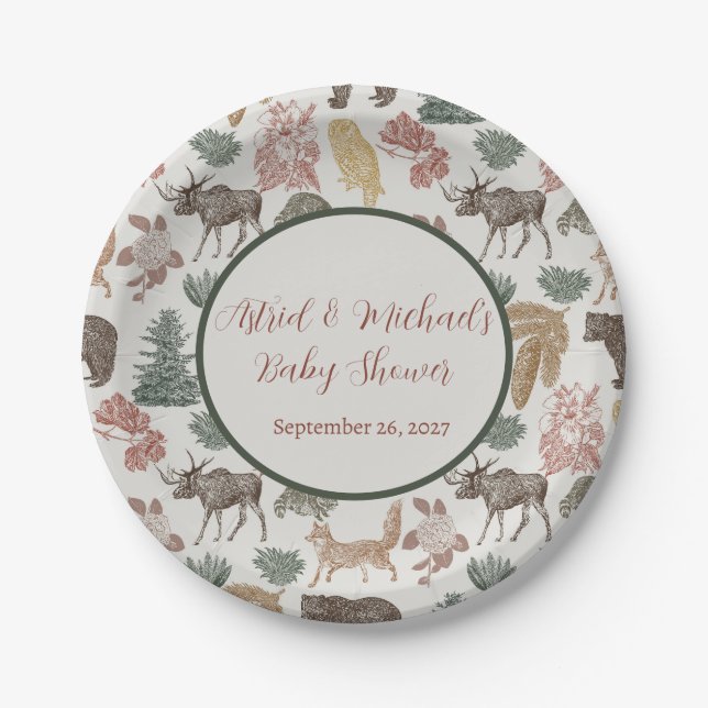 Woodland Animal Baby Shower  Paper Plate (Front)