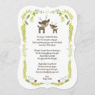 Woodland animal baby shower thank you note + poem
