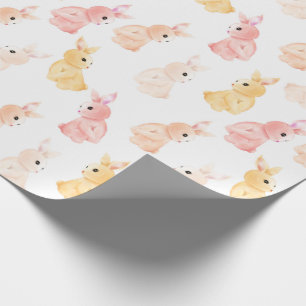 Woodland Animal Baby Shower Watercolor Pink Yellow Wrapping Paper