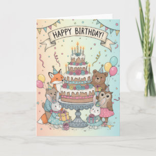 Woodland Animal Birthday Party Card