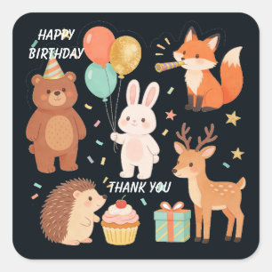 Woodland Animal Birthday Party Favour Square Sticker