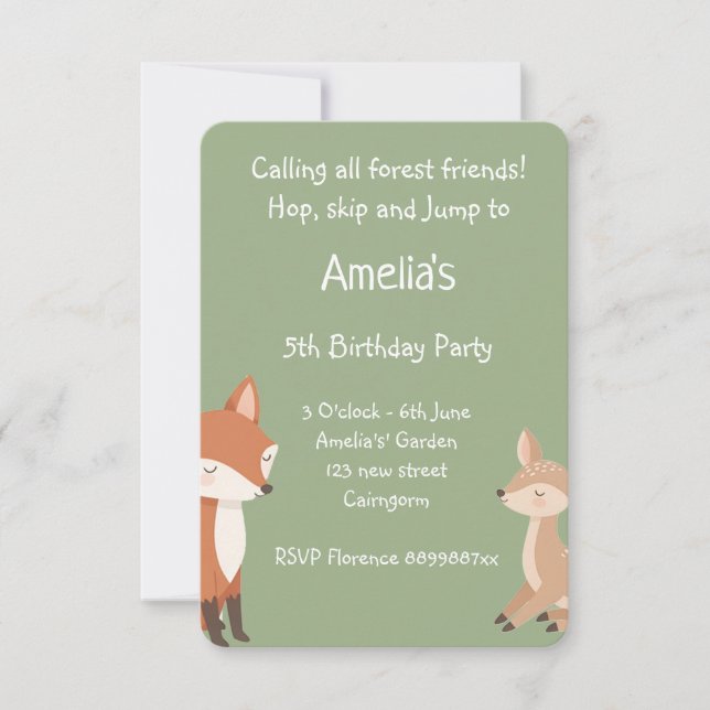  Woodland Animal Birthday Party Invitation (Front)
