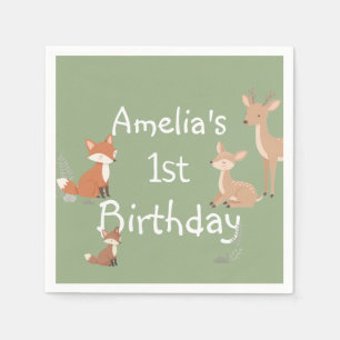  Woodland Animal Birthday Party  Napkin