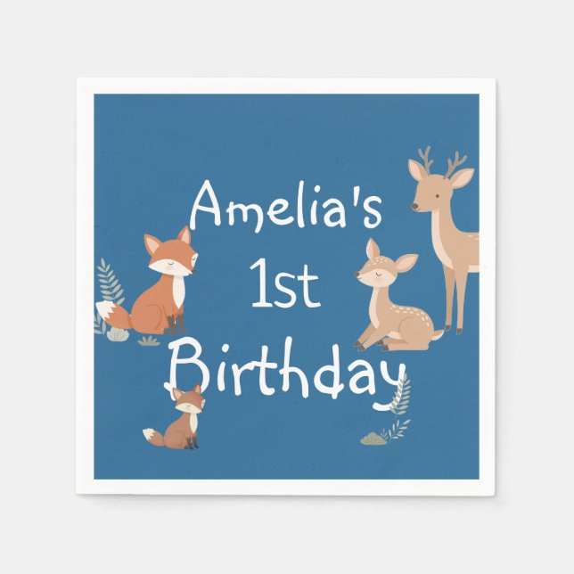  Woodland Animal Birthday Party  Napkin (Front)