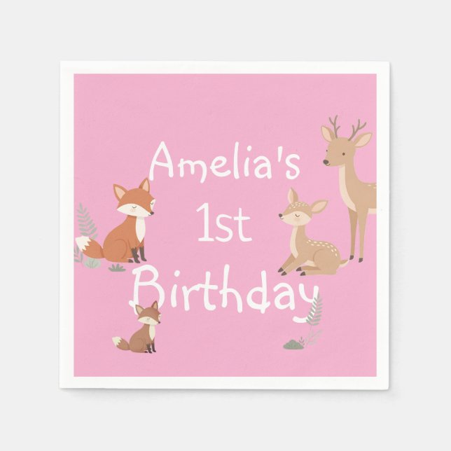 Woodland Animal Birthday Party  Napkin (Front)